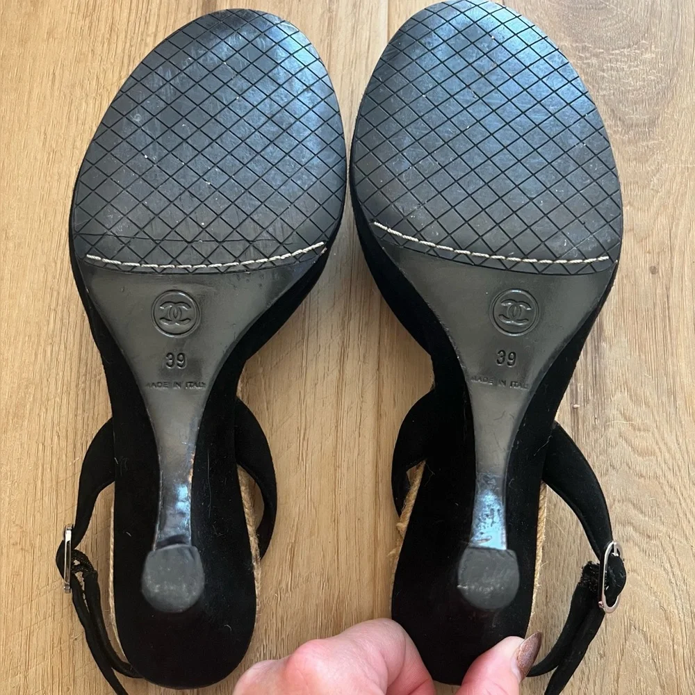 Chanel Black Slingback Sandals with Floral Accent - Picture 8 of 9